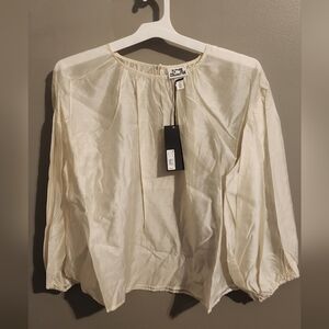 Future Collective Sheer Balloon Long Sleeve Blouse. Cream